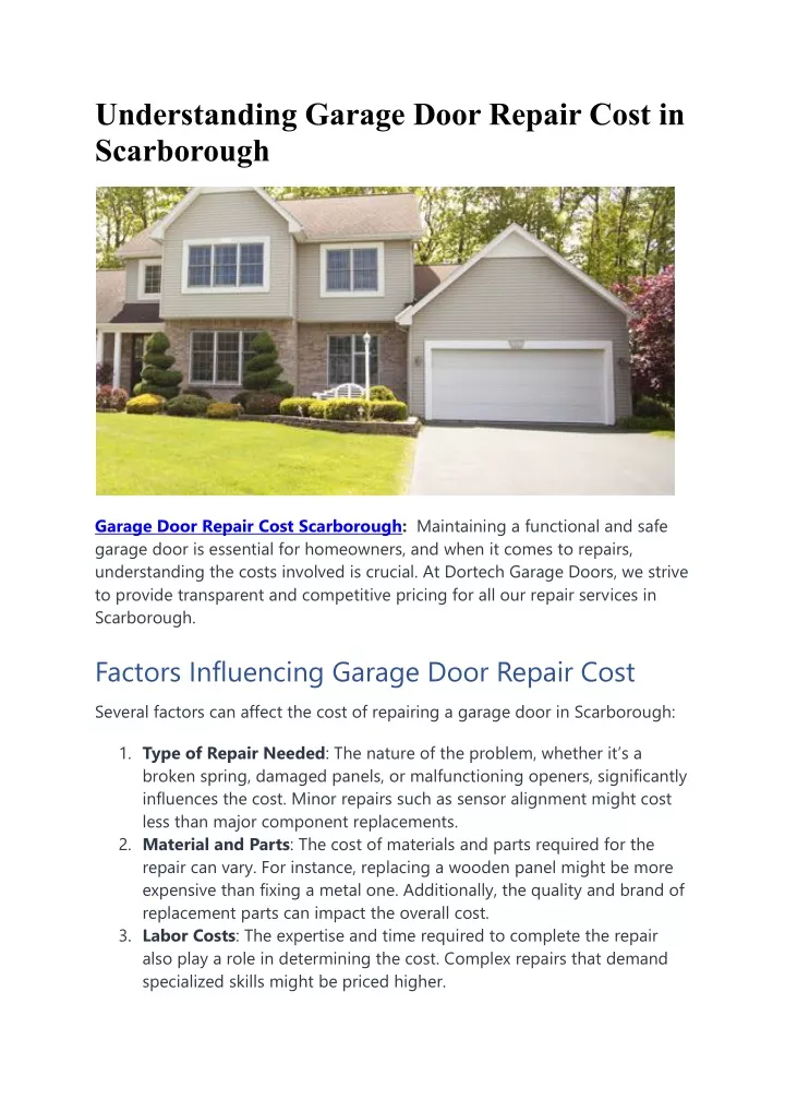 understanding garage door repair cost