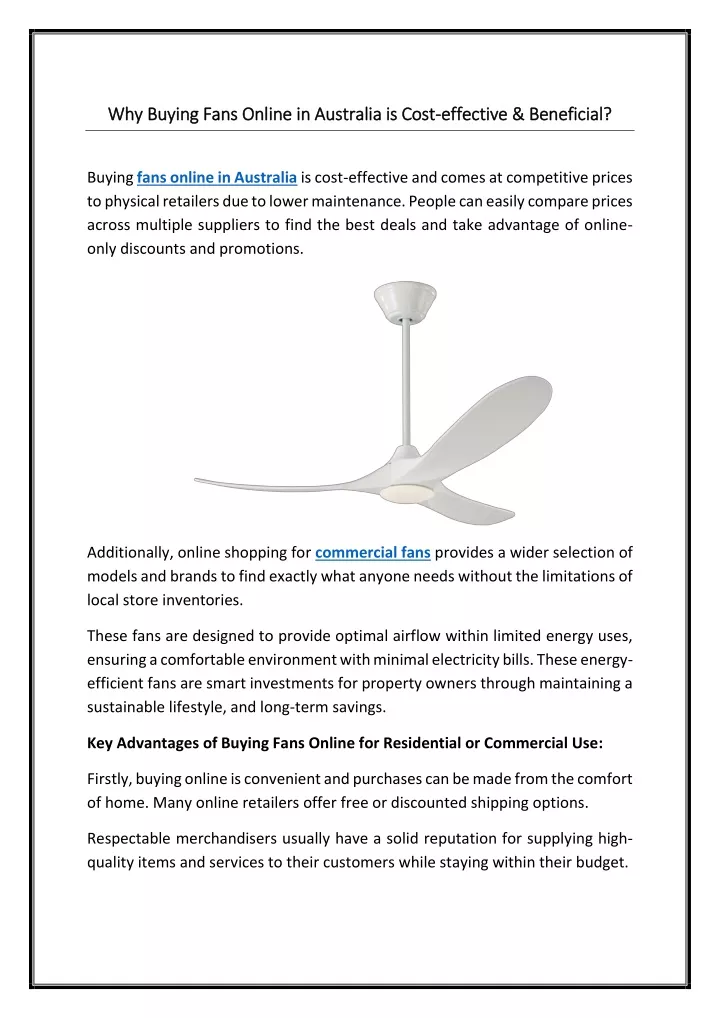 why buying fans online in australia is cost