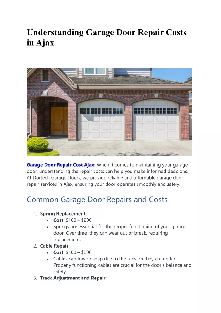 understanding garage door repair costs in ajax