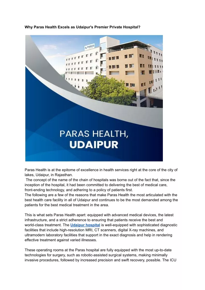 why paras health excels as udaipur s premier