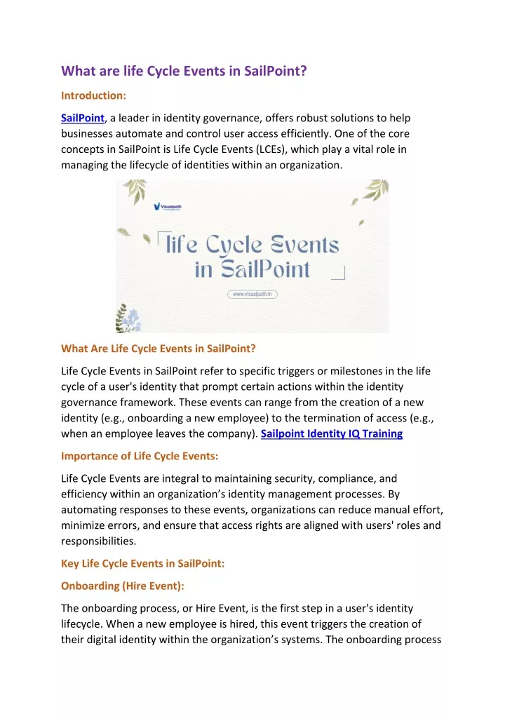 what are life cycle events in sailpoint