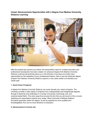 Career Advancements Opportunities with a Degree from Madras University Distance Learning