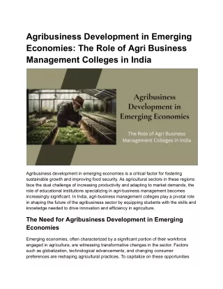 Agribusiness Development in Emerging Economies_ The Role of Agri Business Management Colleges in India