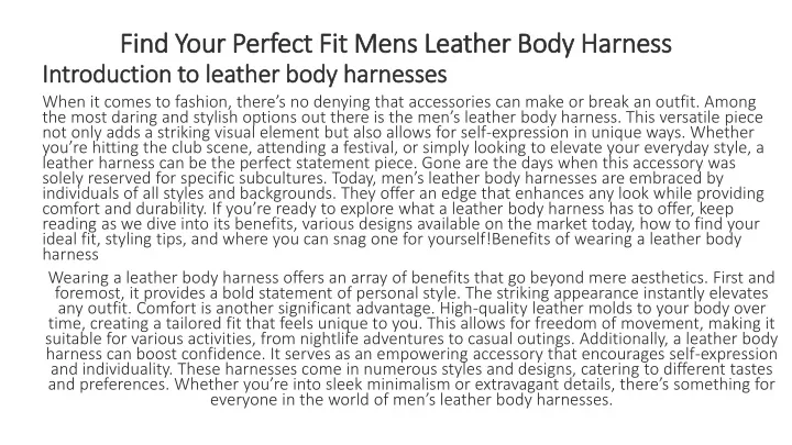 find your perfect fit mens leather body harness