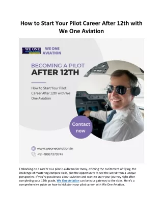 How to Start Your Pilot Career After 12th with We One Aviation