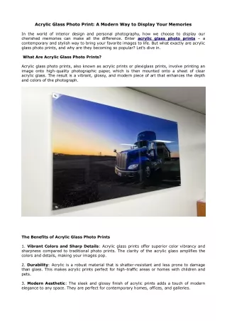 Acrylic Glass Photo Print : A Modern Way to Display Your Memories