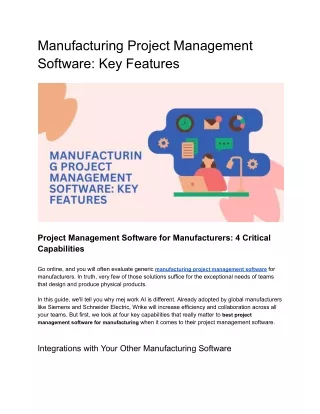 Manufacturing Project Management Software Key Features