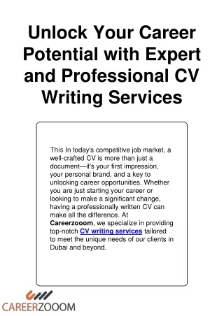 Unlock Your Career Potential with Expert and Professional CV Writing Services