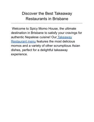 Discover the Best Takeaway Restaurants in Brisbane