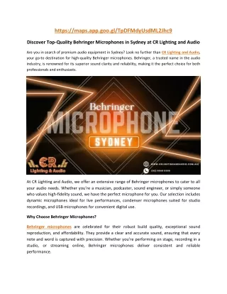 Behringer Microphones in Sydney CR Lighting