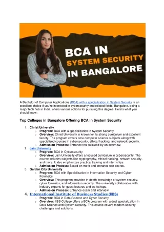 BCA in System Security in Bangalore