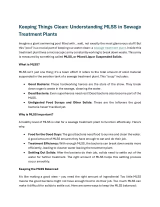 Keeping Things Clean: Understanding MLSS in Sewage Treatment Plants