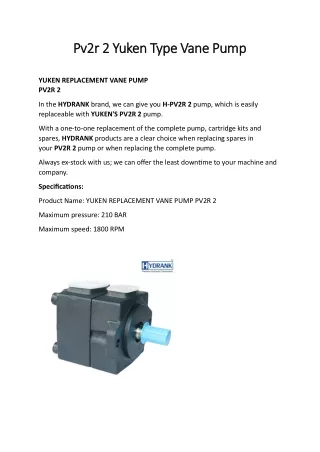 Pv2r 2 Yuken Type Vane Pump