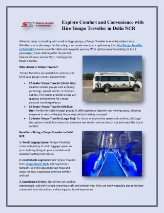 Explore Comfort and Convenience with Hire Tempo Traveller in Delhi NCR