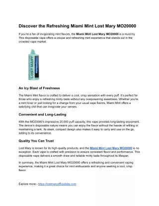 Discover the Refreshing Miami Mint Lost Mary MO20000