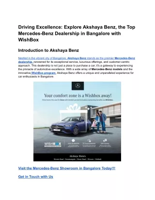 Driving Excellence_ Explore Akshaya Benz, the Top Mercedes-Benz Dealership in Bangalore with WishBox