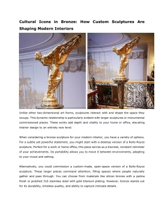 Cultural Icons in Bronze- How Custom Sculptures Are Shaping Modern Interiors