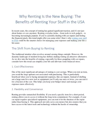 Why Renting Is the New Buying: The Benefits of Renting Your Stuff in the USA