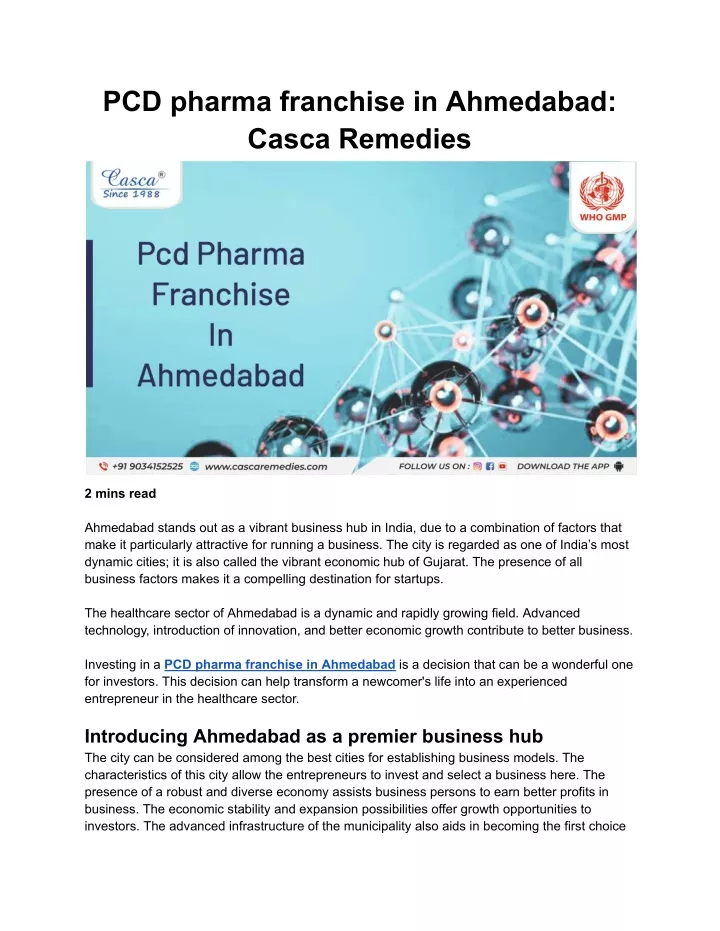 pcd pharma franchise in ahmedabad casca remedies