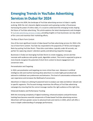 Emerging Trends in YouTube Advertising Services in Dubai for 2024