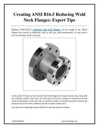 Creating ANSI B16.5 Reducing Weld Neck Flanges_ Expert Tips