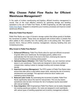 Why Choose Pallet Flow Racks for Efficient Warehouse Management_