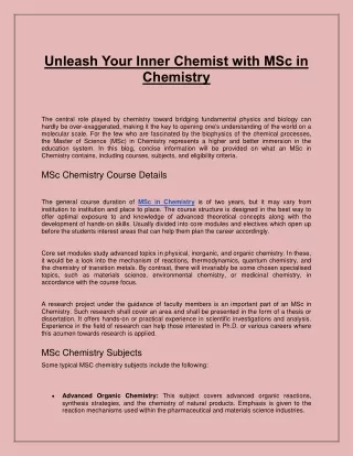 Unleash Your Inner Chemist with MSc in Chemistry