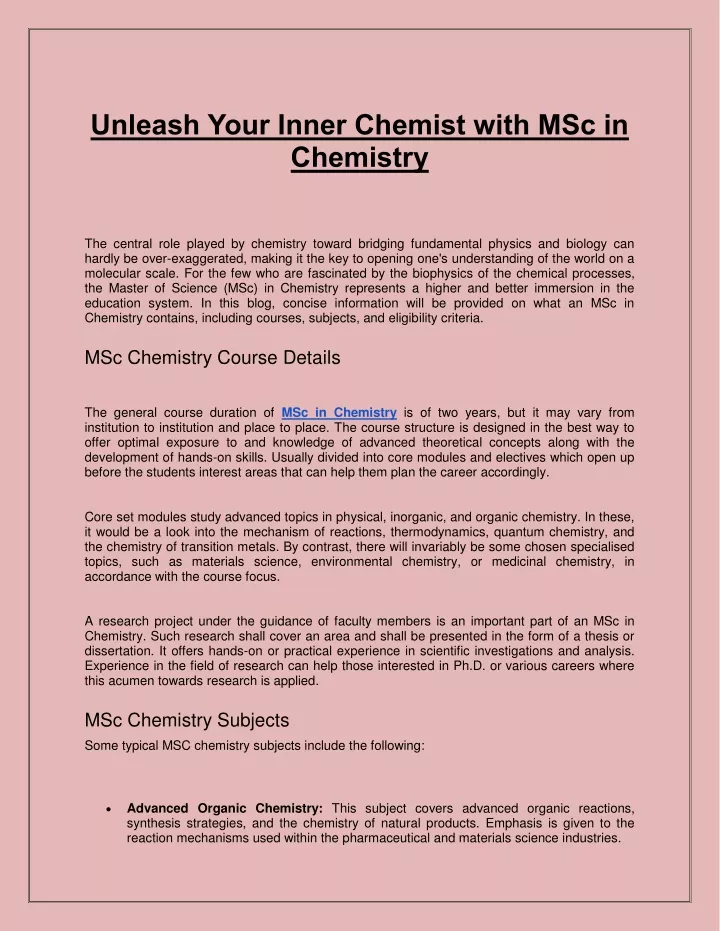 unleash your inner chemist with msc in chemistry