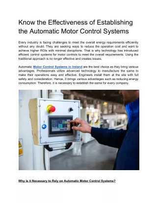 Know the Effectiveness of Establishing the Automatic Motor Control Systems
