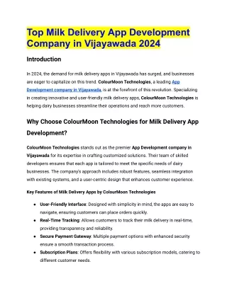 Top Milk Delivery App Development Company in Vijayawada 2024