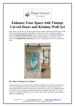 Enhance Your Space with Vintage Carved Doors and Krishna Wall Art