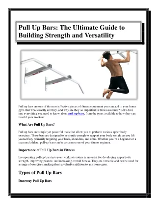 Pull Up Bars The Ultimate Guide to Building Strength and Versatility