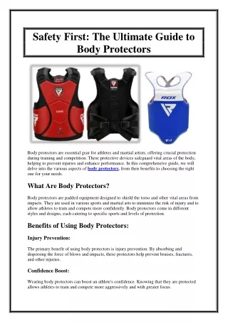 Safety First The Ultimate Guide to Body Protectors