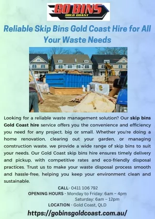 Reliable Skip Bins Gold Coast Hire for All Your Waste Needs