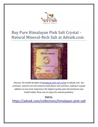 Buy Pure Himalayan Pink Salt Crystal - Natural Mineral-Rich Salt at Advaik.com