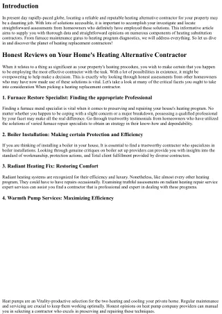 Truthful Reviews on Your Home's Heating Alternative Contractor