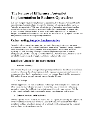Autopilot Implementation in Business Operations