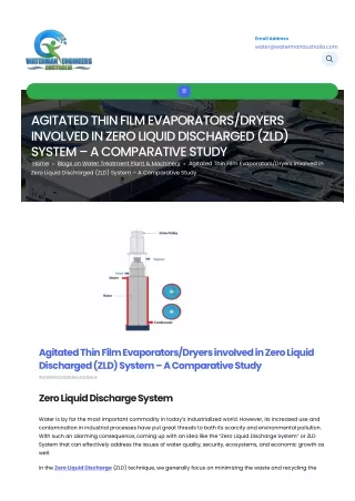 Agitated Thin Film Evaporators-Dryers involved in Zero Liquid Discharged (ZLD) System – A Comparative Study