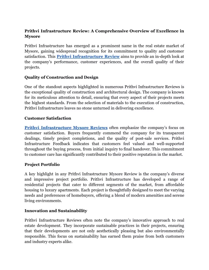 prithvi infrastructure review a comprehensive