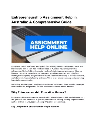 Entrepreneurship Assignment Help Australia