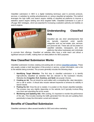 Understanding Classified Submission in SEO_ Boosting Visibility and Traffic through Targeted Ads