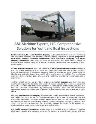 A&L Maritime Experts, LLC.- Comprehensive Solutions for Yacht and Boat Inspections