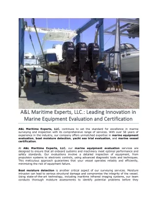 A&L Maritime Experts, LLC.- Leading Innovation in Marine Equipment Evaluation and Certification