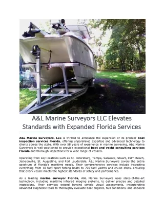 A&L Marine Surveyors LLC Elevates Standards with Expanded Florida Services