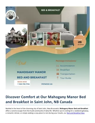 Mahogany Manor Bed and Breakfast in Saint John, NB Canada