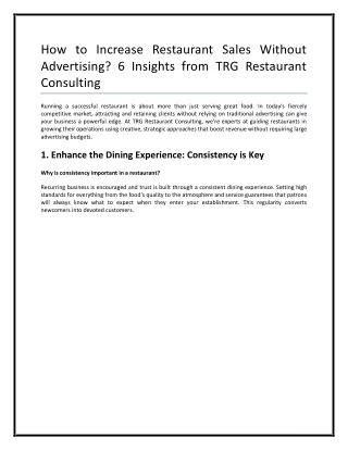 How to Increase Restaurant Sales Without Advertising? 6 Insights from TRG
