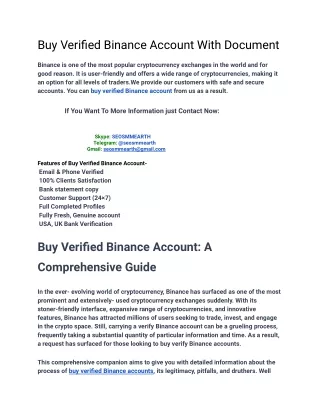 How To Buy Verified Binance Account