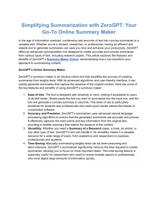Simplifying Summarization with ZeroGPT_ Your Go-To Online Summary Maker