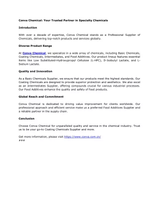 Food Additives SupplierCoating Chemicals Supplier