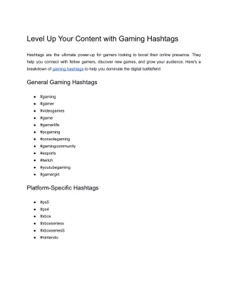 Gaming Hashtags